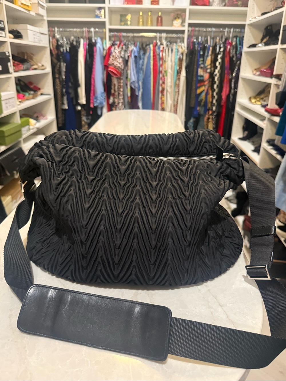Prada Rare Tessuto Nylon Gaufre large messenger bag in EUC with COA